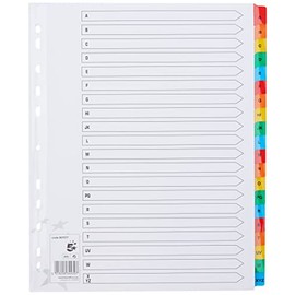 5 Star Maxi Index Extra-wide 230 micron Card with Coloured Mylar Tabs A-Z A4 White