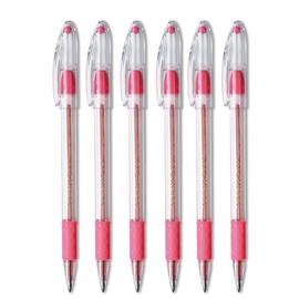 Advantage Gifts R.S.V.P. Ballpoint Pen, 1.0 mm Medium Tip, Pink Ink, 6-pk; Bundle with Plastic Reusable Pouch