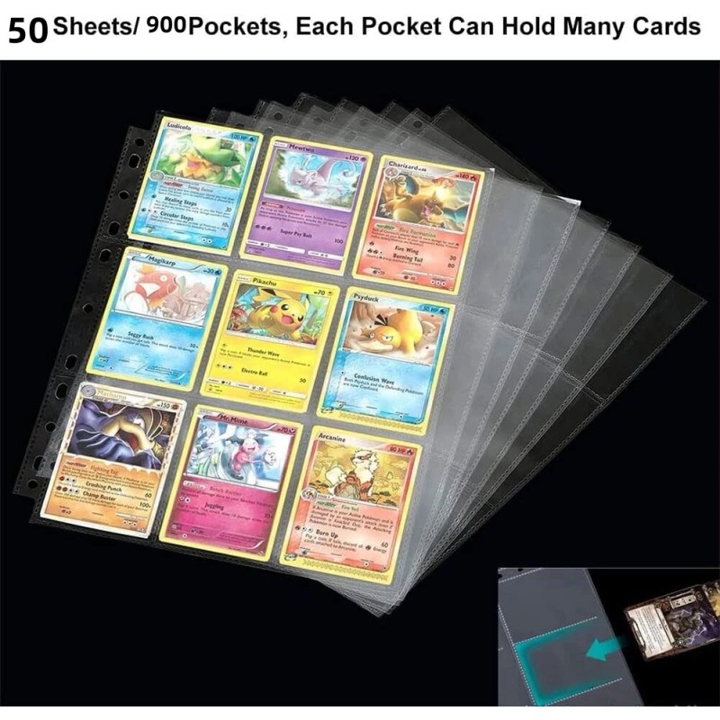 Binder Card Sleeves, 900 Pockets Double-Sided Trading Card, 18 Pocket,