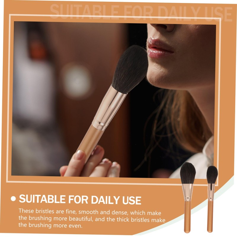 Baluue Practical Makeup Double-ended Blush Powder Brush Wooden Handle Multipurpose