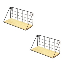 GOLDBEARUK Black Wire and Wooden Shelves Set of 2 (Medium 29.3cm)