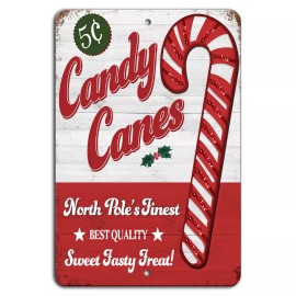 Gift n Gag Christmas Candy Canes 5 Cent Sign - Vintage Farmhouse Decor 8x12 Inch Aluminum