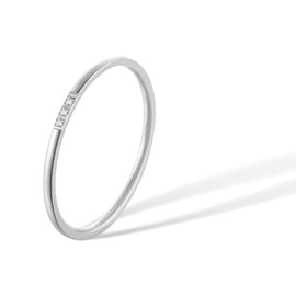 munone 1mm Skinny Thin 3 Stones Flush Set Cubic Zirconia Stackable Band Ring for Women Men,14k Gold Plated Titanium Non Tarnish Comfort Cute Band Rings