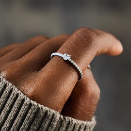 STORYJEWELLERY Purity Ring, Blue Enamel Sterling Silver Ring, Heart Rings for Women, Dainty 925 Promise Rings for Her Non Tarnish, Inspirational Gifts for Women, Size 10