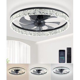 AQUBT Ceiling Fans with Lights and Remote, 19.7" Low Profile Ceiling Fan with Light, 3000-6500K Dimmable，Stepless Color Temperature Change and 6 Speeds for Bedroom, Kids Room and Living Room (Black)