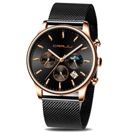 CRRJU Men's Watches Rose Gold Fashion Casual Watch for Men Sports Waterproof 3ATM Quartz Wristwatch with Mesh Strap