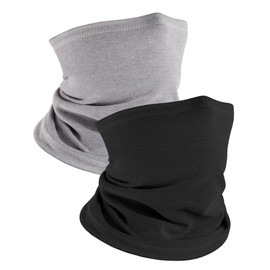 Becellen Pack of 2 Multifunctional Tube Scarf, Warm Windproof Neck Warmer, Elastic Neckerchief, Soft Winter Loop Scarf for Men and Women, Black, grey