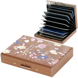 Y YONGYUAN Credit Card Holder Wallet Pro Max Upgraded | 10 Card Slots | RFID Blocking Metal Wallet for Men & Women | Ultra-Slim Design | Easily Removable Money & Cards (10 Card/Rose Gold/Flower)