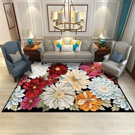 Qkjtyt Modern Multicolor Flowers Area Rug for Home Office Bedroom Natural Floral Print Rugs Low Pile Carpet Floor Mats,4'x6'