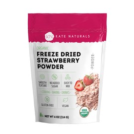 Organic Freeze Dried Strawberry Powder for Baking, Camping, Flavoring (4oz) by Kate Naturals. 100% Natural, Gluten-Free, Vegan Powdered Freeze Dried Strawberries. High in Antioxidants & Vitamin C
