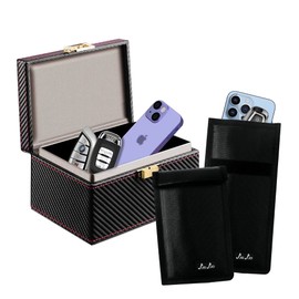 JXE JXO Faraday Box for Car Keys & 2 Pack Faraday Bag, Faraday Pouch for Car Keys, Rfid Box for Car Keys, Car Key Signal Blocking Box, Key Fob Signal Blocker, Key Fob Protector(Carbon Fiber Texture)