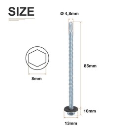 Pafnisoin Pack of 50 Self-Tapping Screws 4.8 x 85 mm Anthracite with Sealing Washer Steel Trapezoidal Sheet Metal Roofing Screws Tapping Screws with Hexagonal Socket