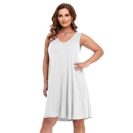 BELAROI Women Casual Summer Dresses Plus Size Sundress V Neck Swing Tank Dresses Beach Cover Ups Pockets Sleeveless Criss-Cross Back (3X,White)