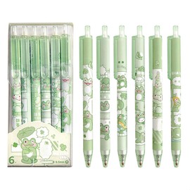 Calkkrer 6 Stück Cartoon Frosch Gelpen, 0,5mm Kugelschreiber, Einziehbare Tintenroller, Aesthetische Schreibwaren für Mädchen, Hochwertige Bürostifte, Lustige Stifte