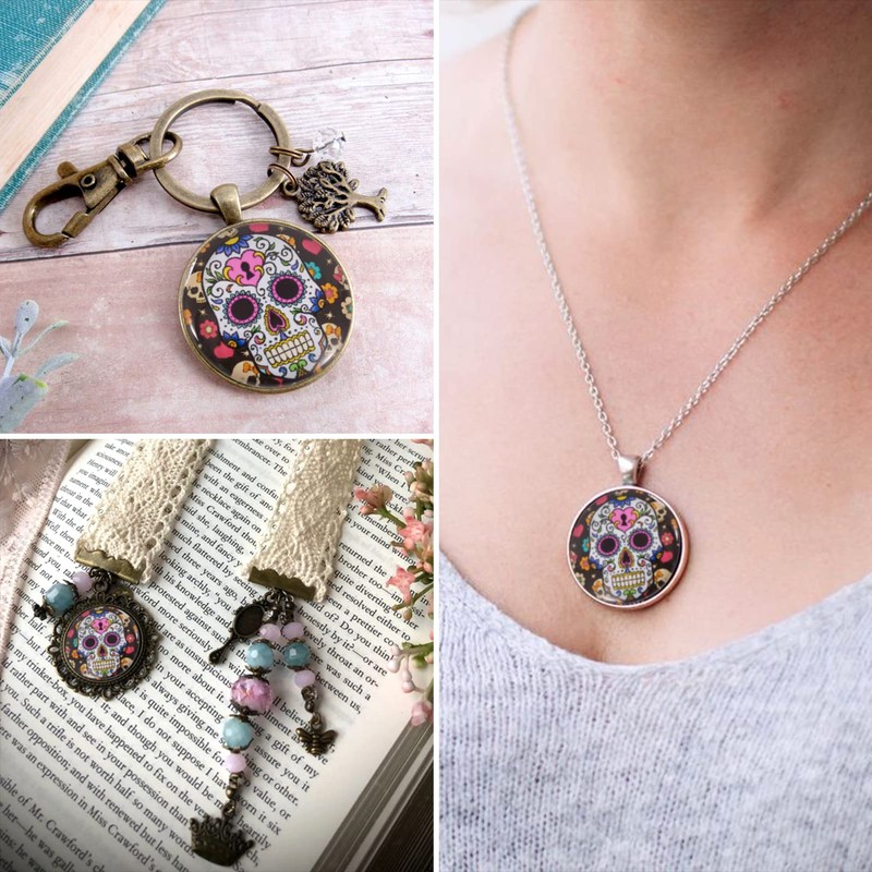 Craftdady 10pcs 25mm Assorted Skull Patterns Glass Cabochons Flatback Half