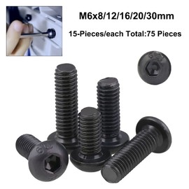 FandWay Rounded Head Screw with Hexagon Socket Thread Screws ISO 7380, M6 x 8/12/16/20/30 mm, Black, 10.9 Class Carbon Steel, Hex Round Head Screw Set with Wrenches (15 of Each Size)