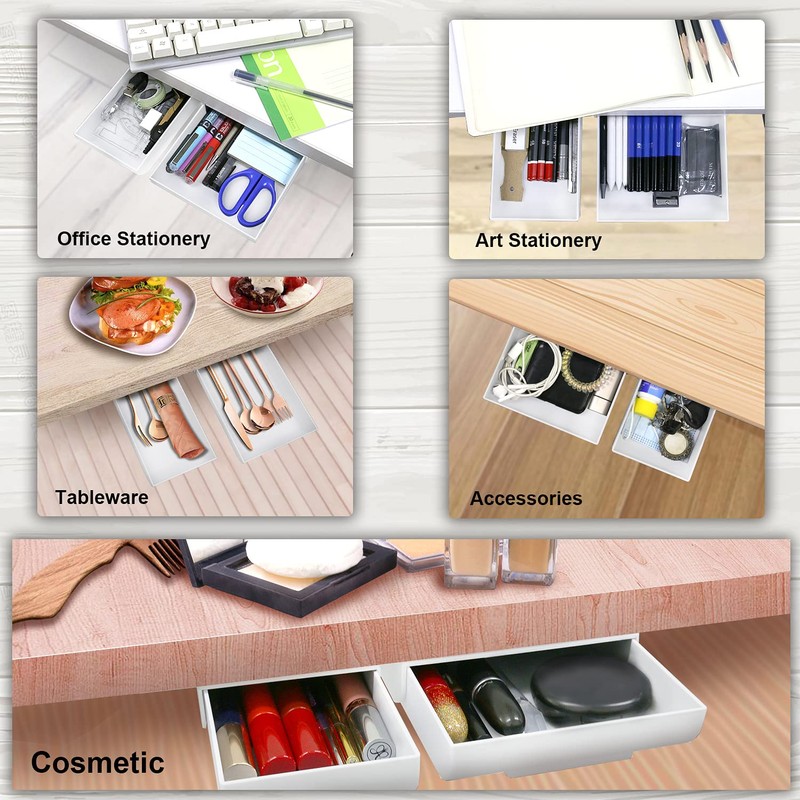 YOOUSOO 2 Pack Under Desk Storage Drawer Organizer, Hidden Slide