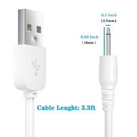ToneFusion DC Charging Cable USB 16mm Charger Cord Replacement (White) - 3.3ft Cord Fast Charging for Rechargeable Adult Toys Vibrators