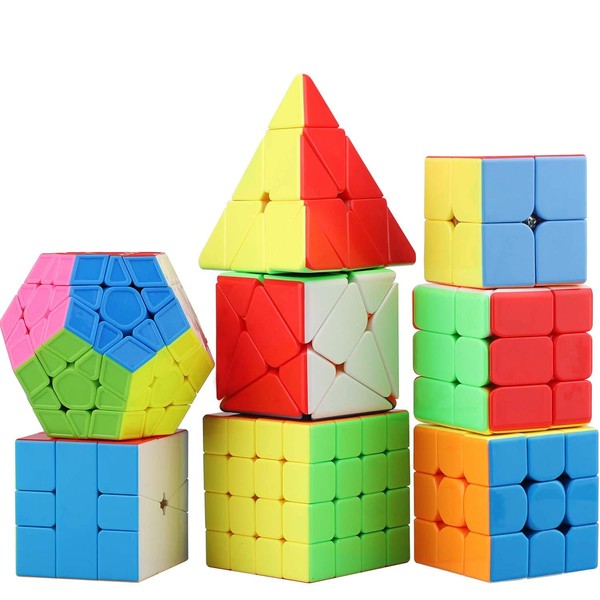 STEAM Life Speed Cube Set 8 Pack Magic Cube | Includes Speed Cubes 3x3, 2x2 Speed Cube, 4x4 Speed Cube, Pyramid Cube, Megaminx Cube Bundle Collection Cube Toys for Kids & Adults