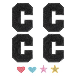 PATIKIL Iron On Letter Patch, 4 Pack 7cm Iron-on Chenille Letter Patches Alphabet Stickers for Team Costume Decoration Clothes Hat Jeans Bag DIY, Black, C