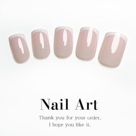 TOGZOM French Tip Press on Nails Short Square Fake Nails Glossy Nude Acrylic Nails with Design Nature False Nails Glue on Nails for Women Girls Nails Kit 24 Pcs, Style 26