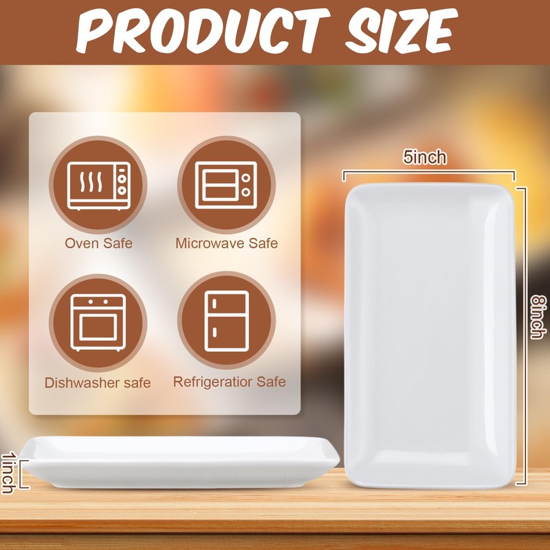 Irenare 24 Pcs 8 Inch Rectangular Salad Plates White Rectangular