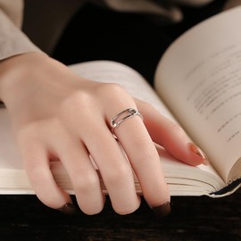 IMINI Simple Safety Pin Open Finger Band Sterling Silver 925 Adjustable Minimalist Paperclip Statement Stackable Ring Knuckle Eternity Rings Tail Ring Cute Jewelry Gifts for Women Girls Birthday BFF