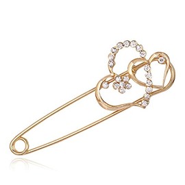 K46 Crystal Heart Brooch Pin Gold, Metal