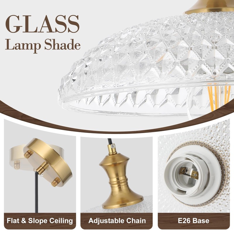 Island Pendant Lights for Kitchen, Clear Glass Pendant Light Fixtures,