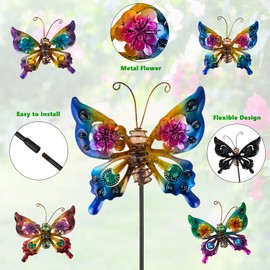 viterlight Butterfly Decorative Garden Stakes, 4 Pack Metal Garden Stakes, Colorful Lawn Ornaments for Yard, Garden Decor