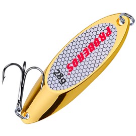 PROBEROS - Cucharas de pesca, señuelos, cebos para bajo, anzuelo con ganchos agudos, cuchara de metal duro, señuelo de pesca, 10 unidades/paquete de 1 oz dorado