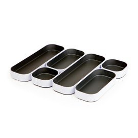 Three by Three Seattle 6 Piece Metal Stacking Bins + Drawer Organizers Set: Elevate Your Desk Organization with Playful Stackable Metal Organizers: Fun, Functional, and Stylish (Gray)