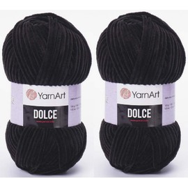 YarnArt Dolce Yarn Velvet Yarn 100% MicroPolyester Lot of 2 skn 264 Yards 2x100gram Super Bulky :6 Baby Chenille Yarn (742 Black)