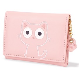 CONISY Cute Wallets for Women, Leather RFID Blocking Small Trifold Wallet with ID Window for Girls and Ladies Womens Wallet - Cat (pink)