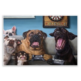 Stupell Industries Funny Dogs Playing Video Games Livingroom Pet Portrait, Designed by Lucia Heffernan Wall Plaque, Blue