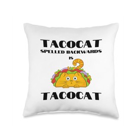 Funny Palindrome Cat Taco Lover Grammar Teacher Humor Pun Throw Pillow