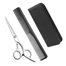KEQAR Professional Hair Cutting Scissors - Premium Hairdressing Scissors with Comb and Leather Case - Hair Scissors for Men, Women, Adults, Beard Scissors