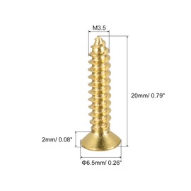 sourcing map Brass Wood Screws, M3.5x20mm Phillips Flat Head Self Tapping Connector for Door, Cabinet, Wooden Furniture 15Pcs