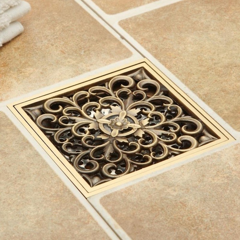 AUNMAS Drenaje de Piso, Anti Olor Antigua Latón Rectangular Drenaje
