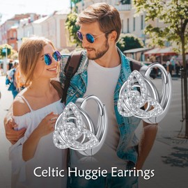 WINNICACA Irish Celtic Knot Earrings 925 Sterling Siver Celtic Huggie Hoop Leverback Earrings Cubic Zirconia Celtic Jewelry Gifts for Women Her Wife Anniversary Birthday Gifts