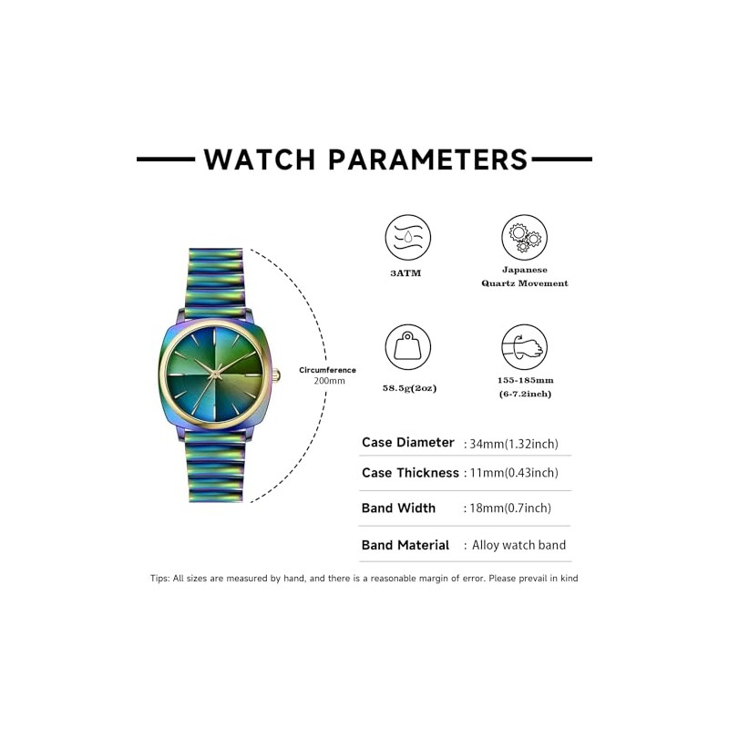 Women Watch Rainbow Watch Square Watch Metal Bracelet Watch