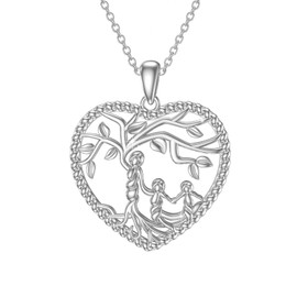 Women's Tree of Life Necklace 925 Sterling Silver Mother Children Daughter Son Tree of Life Family Heart Pendant Jewellery Gifts for Mum Children Girls, Sterling Silver, No Gemstone