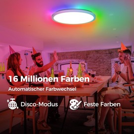 Aphyni LED Ceiling Light Dimmable with Remote Control, 24 W RGB Colour Changing Ceiling Light Round Flat Ceiling Lighting, 3000 K - 6500 K, App Intelligent Control, for Bedroom, Kitchen, Living Room