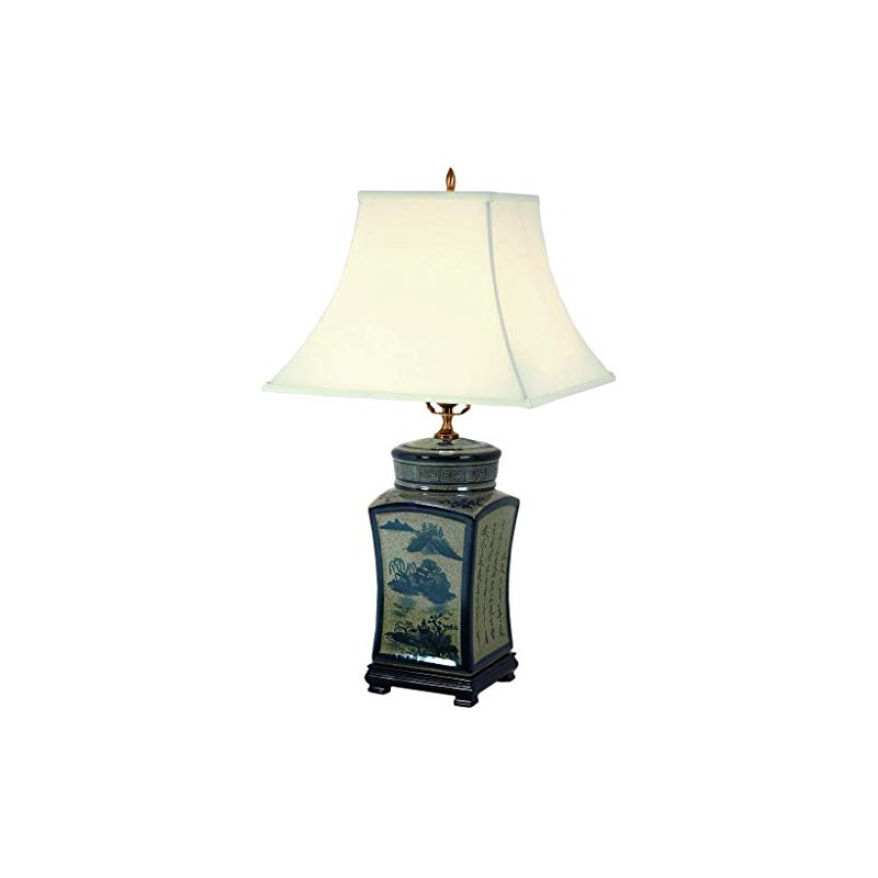 Red Lantern 25" Blue & White Chinese Calligraphy Porcelain Lamp
