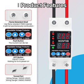 HCOVTXR 110V Smart Circuit Breaker,1~63 Amp Low Voltage Cutoff, AC Disconnect Current Adjustable for Solar Systems (Black)