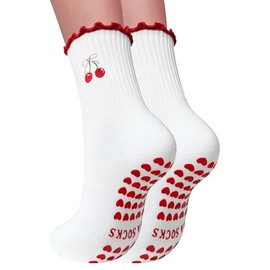 Elapse Space Cute Pilates Socks with Grips for Women, Non Slip Ruffle Socks with Pattern for Barre Yoga Pilate Workout