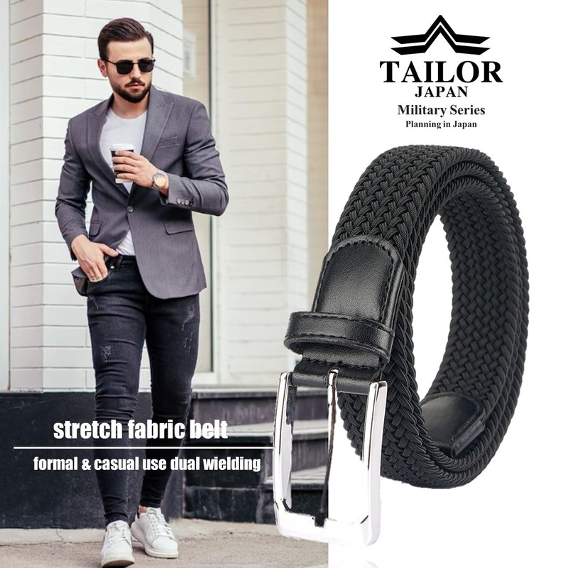 TAILOR JAPAN Men's Elastic Belt, Mesh Belt, Stepless Adjustment Belt,