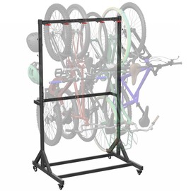 Life Finds Mobile Freestanding Vertical Bike Rack, Indoor Height Adjustable Bicycle Storage with Locking Casters, Fits 5 Bikes, LF-FBSR1