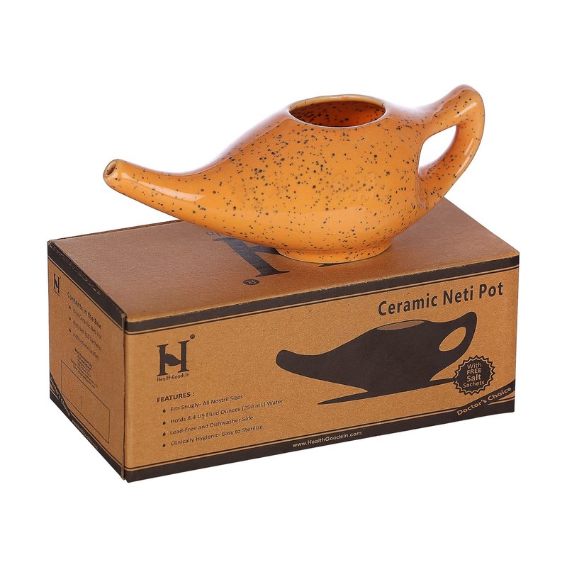 HealthGoodsIn - Ceramic Neti Pot for Nasal Cleansing Freckle Pattern