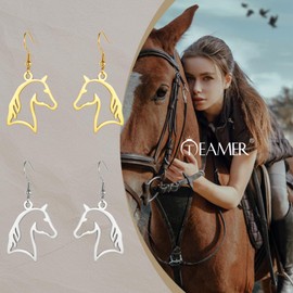 TEAMER Delicate Horse Head Silhouette Earring Horse Animal Pendant Stainless Steel Minimalist Unique Horse Jewellery for Horse Lovers Women Men, Stainless Steel, No Gemstone